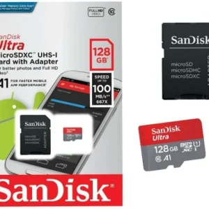 128GB SanDisk Ultra SDHC UHS-I card and SDXC UHS-I card