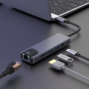 5 in 1 USB C Hub Multiport Adapter Type-C Hub with Ethernet HDMI USB PD Ports