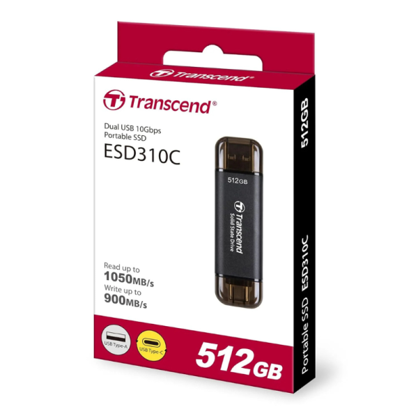 Transcend 310C 2-in-1 Portable External 512GB SSD with USB-C & USB-A Ports