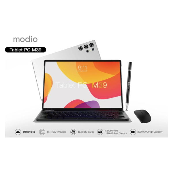 Modio M39 10.1" Android Tablet PC, 12GB RAM, 512GB ROM, Dual SIM 4G, WiFi, Bluetooth, Dual Camera – Large Display, Fast Performance